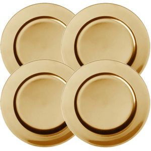 Set van 4x stuks diner onderborden goud rond kunststof 33 cm