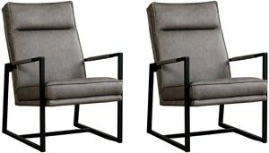 Set van 2 Grijze leren industriële design fauteuils Square - Rancho Leer Steel (grijs leer)