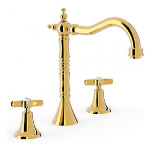 Wastafelkraan Tres Classic | Opbouw | Mengkraan | Standaard model | 2-hendels | Rond | 24 K goud glans