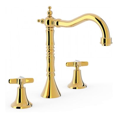Wastafelkraan Tres Classic | Opbouw | Mengkraan | Standaard model | 2-hendels | Rond | 24 K goud glans