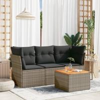 4-delige Loungeset met kussens poly rattan grijs