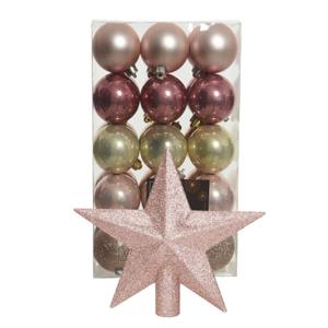 Kerstballen 30x roze/champagne- 6cm -en ster piek lichtroze- kunststof - Kerstbal