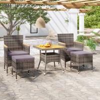 5-delige Tuinset poly rattan en massief acaciahout grijs