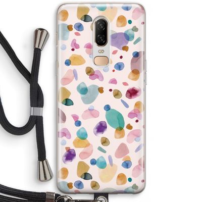 Terrazzo Memphis Pink: OnePlus 6 Transparant Hoesje met koord