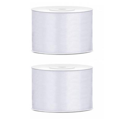 Satijn sierlint/cadeaulint - 2x - wit - 5 cm x 25 meter - Inpakken - Versieren - Decoratie