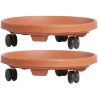 Set van 4x stuks planten trolley/multiroller rond bruin kunststof 30 cm - thumbnail