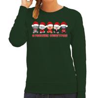 Foute Kersttrui/sweater voor dames - miauwie kerstfeest - groen - Kerst poesjes - thumbnail