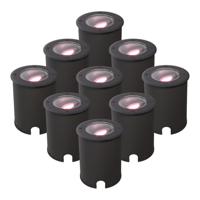 Set van 9 Lilly - Smart LED Grondspot - IP67 waterdicht - 5,5 Watt 345 Lumen - Kantelbaar - Overrijdbaar - Rond - Wifi + Bluetooth - RGBWW - GU10 - Google Home, Amazon Alexa en Siri - Zwart