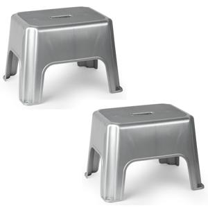 Keukenkrukje/opstapje - 2x stuks - 40 x 30 x 28 cm - zilver - Keuken/badkamer verhoger