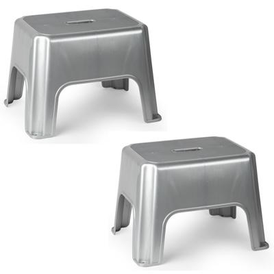 Keukenkrukje/opstapje - 2x stuks - 40 x 30 x 28 cm - zilver - Keuken/badkamer verhoger