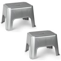 Keukenkrukje/opstapje - 2x stuks - 40 x 30 x 28 cm - zilver - Keuken/badkamer verhoger