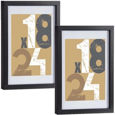 2x stuks houten fotolijst - zwart - 21 x 30 cm - fotolijstje - met passe-partout - decoratie