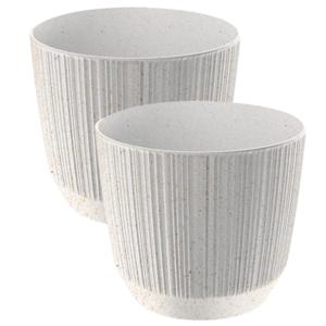 Prosperplast Plantenpot Eco - 2x stuks - stripe - wit - D17xH15 cm