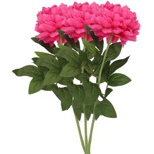 Kunstbloem pioenroos - 3x - roze - zijde - 71 cm - kunststof steel - decoratie bloemen