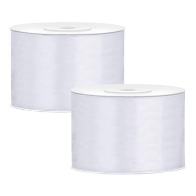 Partydeco Cadeaulint - 2x - wit - 5 cm x 25 meter - satijn - sierlint - inpakken - decoratie