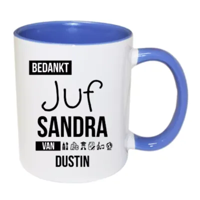 Bedankt Juf mok met naam (blauw)