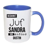 Bedankt Juf mok met naam (blauw)