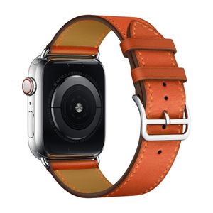 Bandje geschikt voor Apple Watch 42/44MM - Maat L - Horlogebandje - Polsband - Kunstleer - Oranje