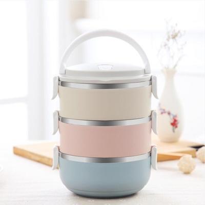 Kleurovergang lunch box voedsel Bento box RVS container (3 laag)