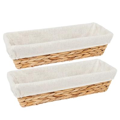 Rieten gevlochten broodmandje - 2x - naturel - 39 x 14 x 9 cm - rechthoek - met afdekstof wit