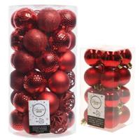 Kerstversiering kunststof kerstballen rood 4-6 cm pakket van 53x stuks - Kerstbal - thumbnail