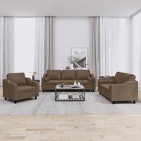 3-delige Loungeset met kussens stof bruin
