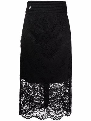 Philipp Plein jupe mi-longue à détails en dentelle - Noir
