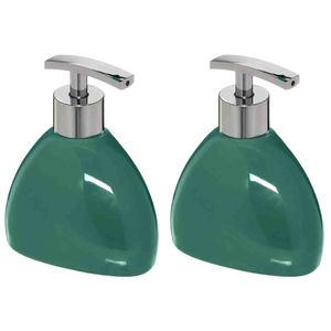 2x Stuks Zeeppompjes/zeepdispensers van keramiek - smaragd groen - 300 ml