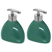 2x Stuks Zeeppompjes/zeepdispensers van keramiek - smaragd groen - 300 ml