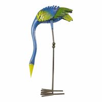 Lange Metalen Vogel met Kop naar Beneden Blauw/Groen