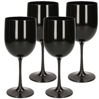 4x stuks onbreekbaar wijnglas zwart kunststof 48 cl/480 ml - Wijnglazen - thumbnail