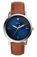Fossil Herenhorlogeuit de minimalistische carbonserie met drie wijzers, bruin leer FS5499
