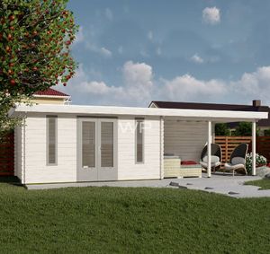 Woodpro Domburg Tuinhuis 850x300 cm 28 mm vuren blank- Plat dak- Hout- Woodpro