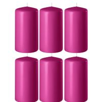 8x Fuchsia roze cilinderkaarsen/stompkaarsen 6 x 8 cm 27 branduren