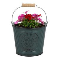 Plantenpot/bloempot emmer voor buiten - zink - petrolblauw - D17 x H14 cm