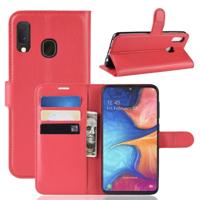 Litchi textuur horizontale Flip lederen case voor Galaxy A20e met portemonnee & houder & kaartsleuven (rood)