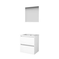 Basic-Line Ultimate 46 Badkamermeubelset - 60 x 46 cm - Greeploos - 2 Lades - Keramische Wastafel - 1 Kraangat - Spiegel met Indirecte LED Verlichting - Ice White