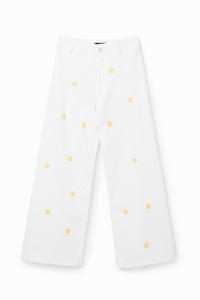 Cropped culotte spijkerbroek met madeliefjes - WHITE - 38