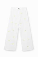 Cropped culotte spijkerbroek met madeliefjes - WHITE - 40