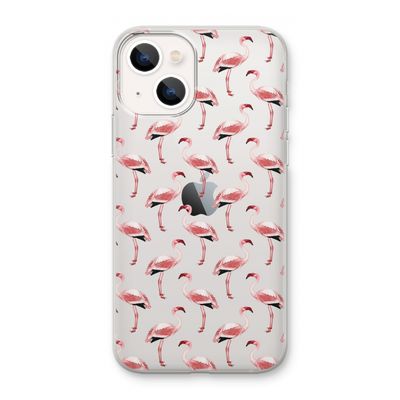 Flamingoprint groen: iPhone 13 mini Transparant Hoesje