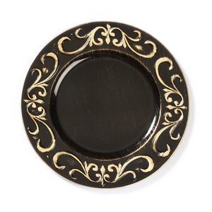 1x Ronde kaarsenborden/onderborden zwart met goud 33 cm