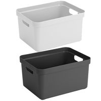 Opbergboxen/opbergmanden - 2x stuks - 32 liter - kunststof - 45 x 35 x 24 cm - zwart/wit