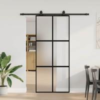 Schuifdeur met beslagset 90x205 cm gehard glas zwart