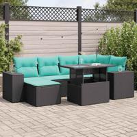 9-delige Loungeset met kussens poly rattan acacia zwart