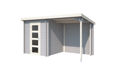Blokhut met overkapping Jelle 370x175 Platinum Grey-Wit - Outdoor life