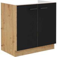 Onder spoelbak - MODENA - 80 cm - 2 draaideuren - Ambachtelijk eiken en mat zwart - CUISINIER