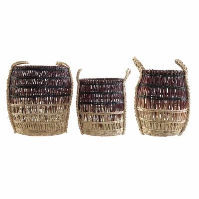 Mandenset DKD Home Decor Natuurlijk Lila Zeegras Tropisch 39 x 39 x 41 cm 3 Onderdelen