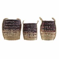 Mandenset DKD Home Decor Natuurlijk Lila Zeegras Tropisch 39 x 39 x 41 cm 3 Onderdelen