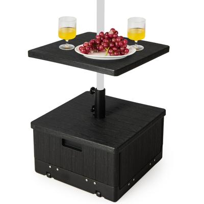 80 kg Vulbare Parasolvoet met Tafelblad Gewichtstas Wielen Handvat 3-In-1 Salontafel Parasolvoet Offset Parasolvoet Zwart