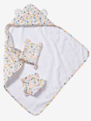 Set badcape + handschoen + luiers voor babypop roze